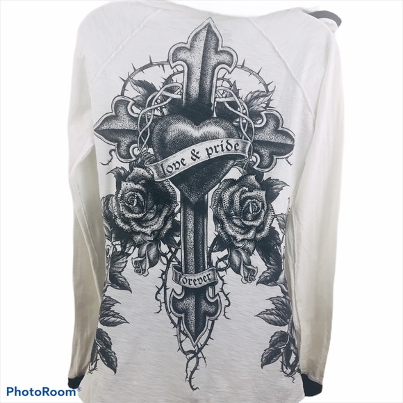 Sinful Affliction Graphic Embellished Cardigan Top Jacket Medium Biker - Picture 5 of 11